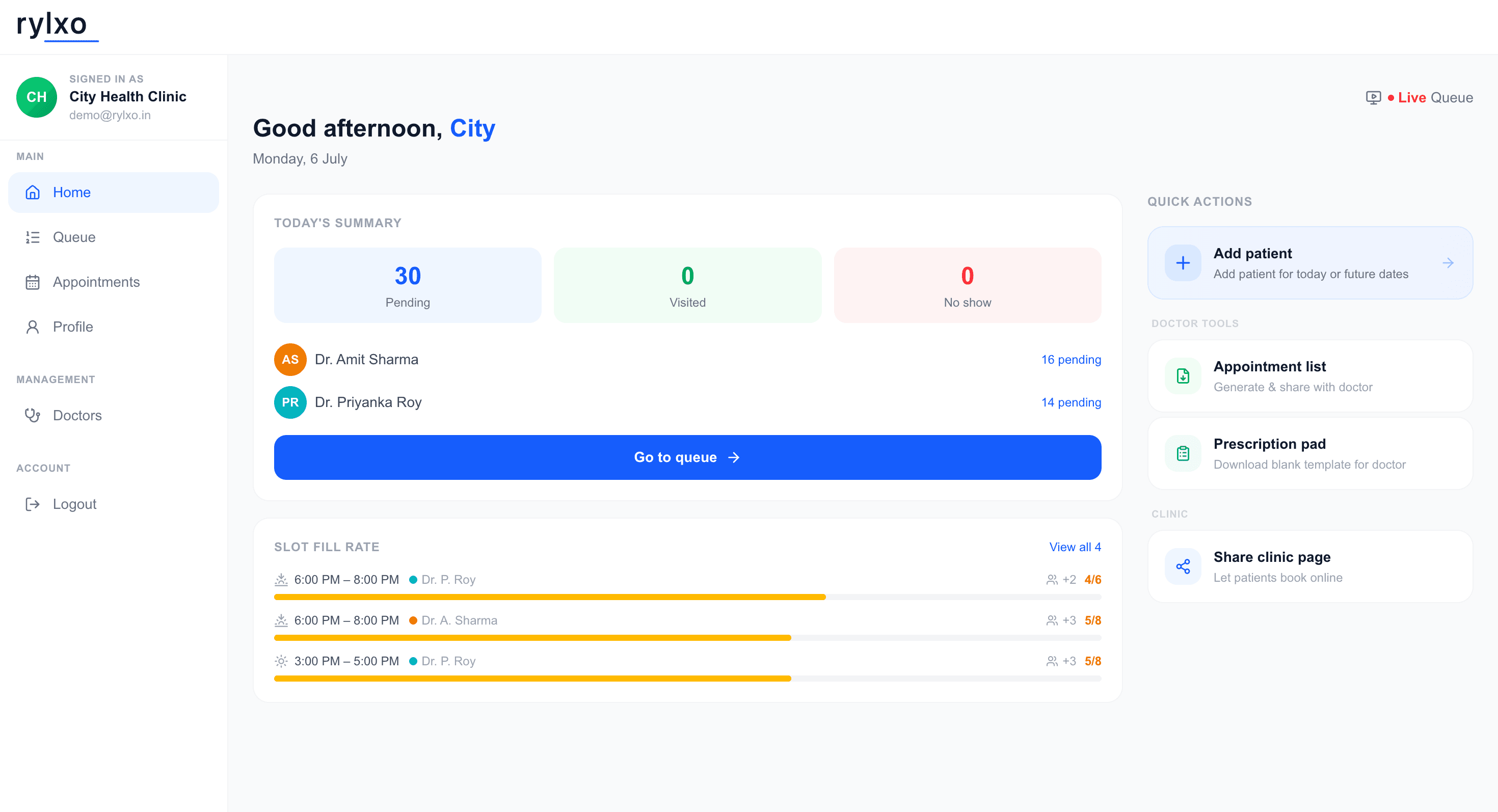 Rylxo CMS — Clinic Management System